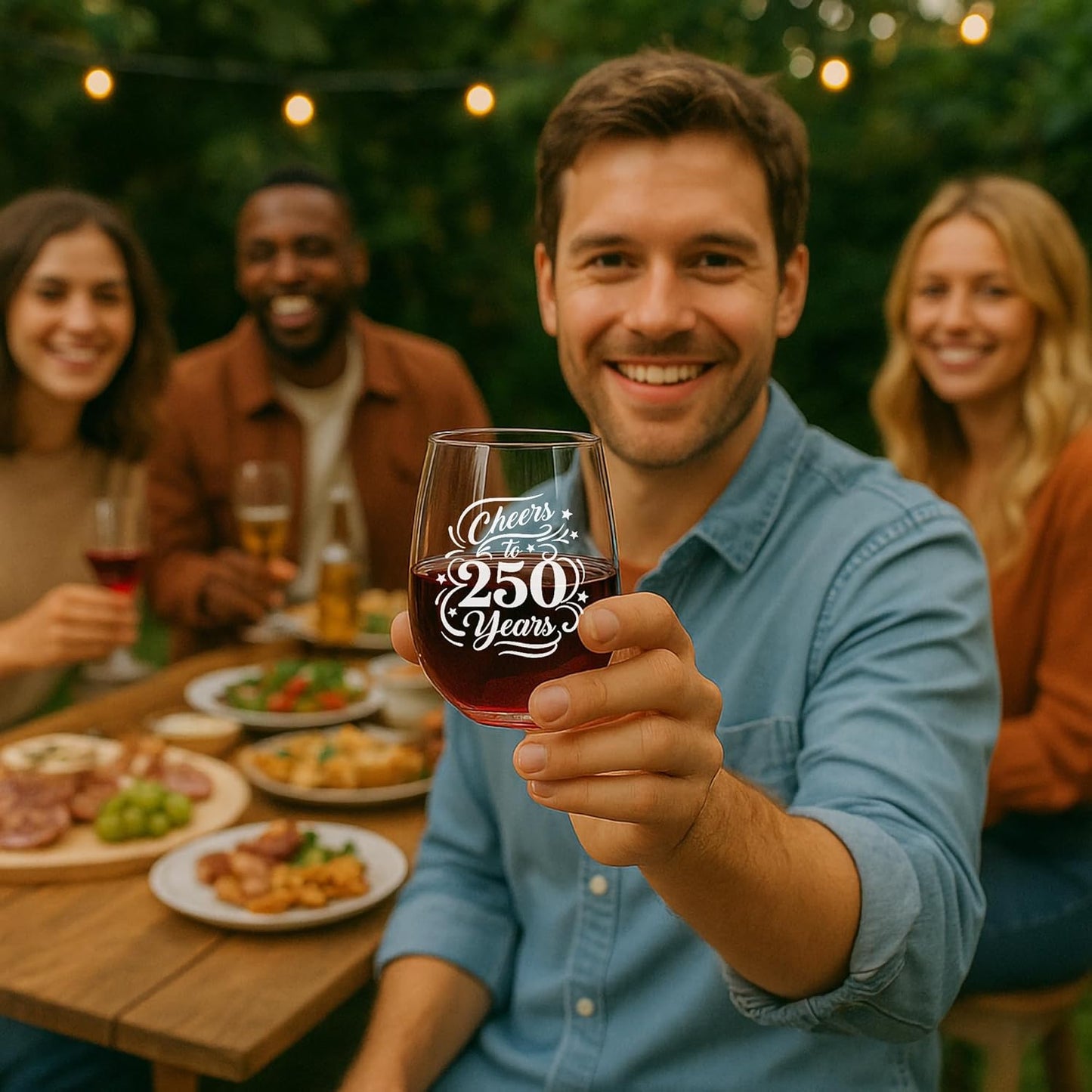 Copa vino grabada láser 17oz 250 años EE.UU.