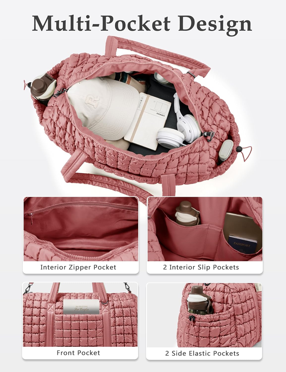 Bolsa viaje hinchada mujer rosa con bolsillo seguro