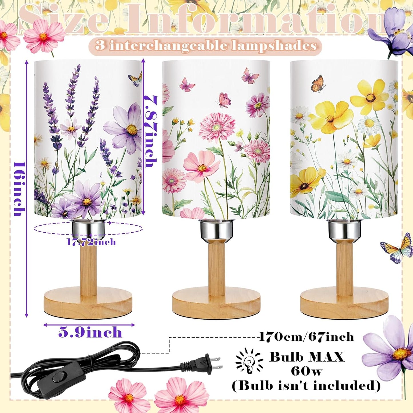 Lámpara de noche rústica con 3 pantallas intercambiables