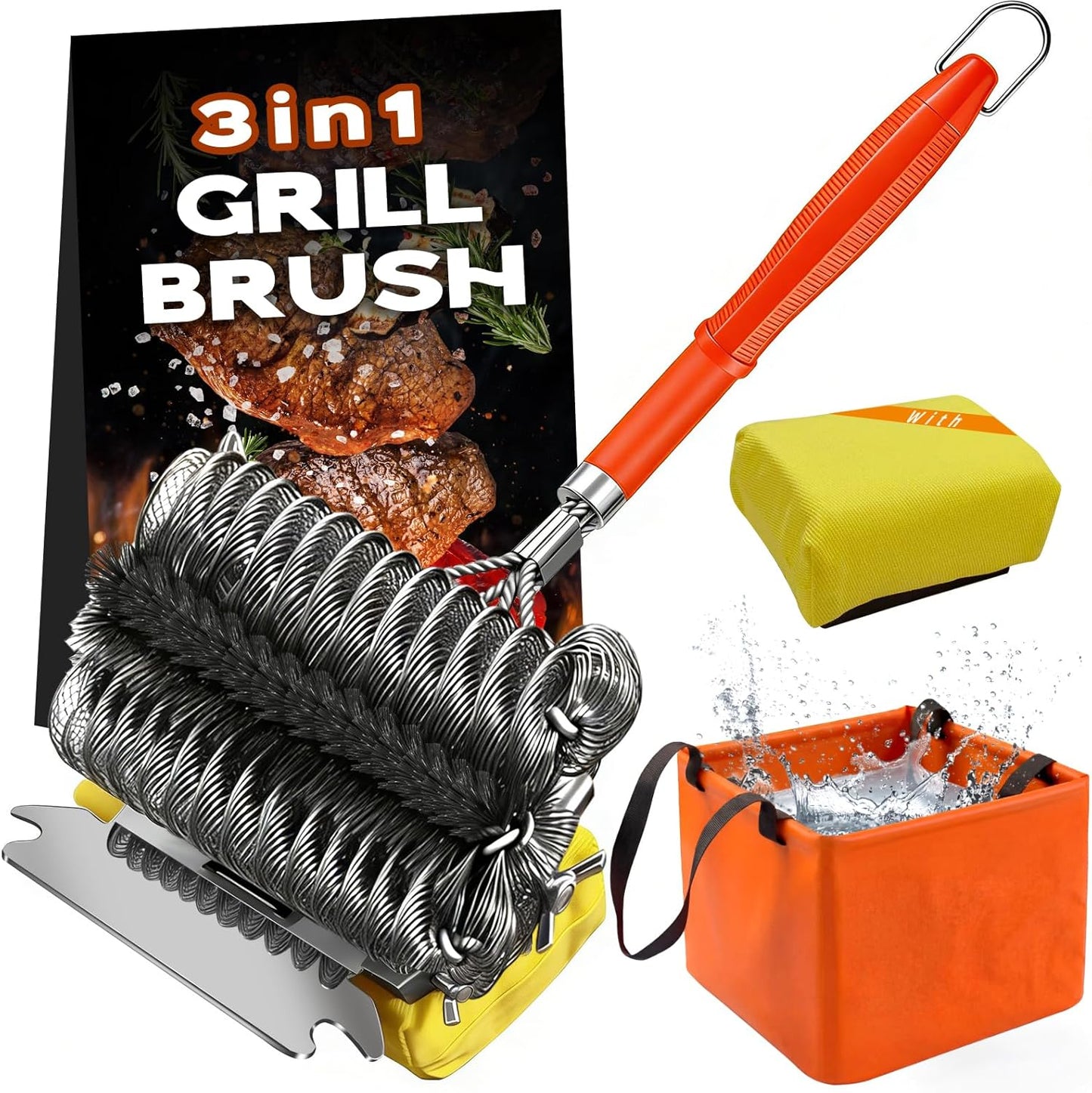 Escobilla parrilla con bolsa impermeable naranja