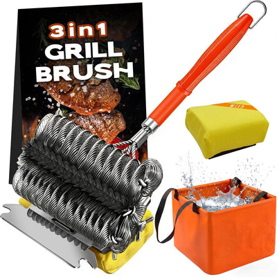 Escobilla parrilla con bolsa impermeable naranja