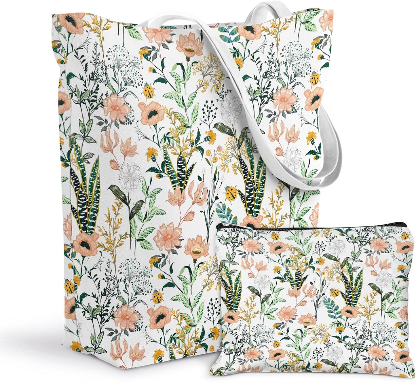 Paquete de 2 bolsas de lona estampadas reutilizables con cremallera para mujeres