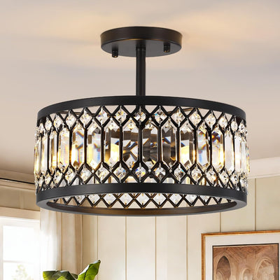 Lámpara techo redonda cristal 12.6pulg 3 luces negras antiguas