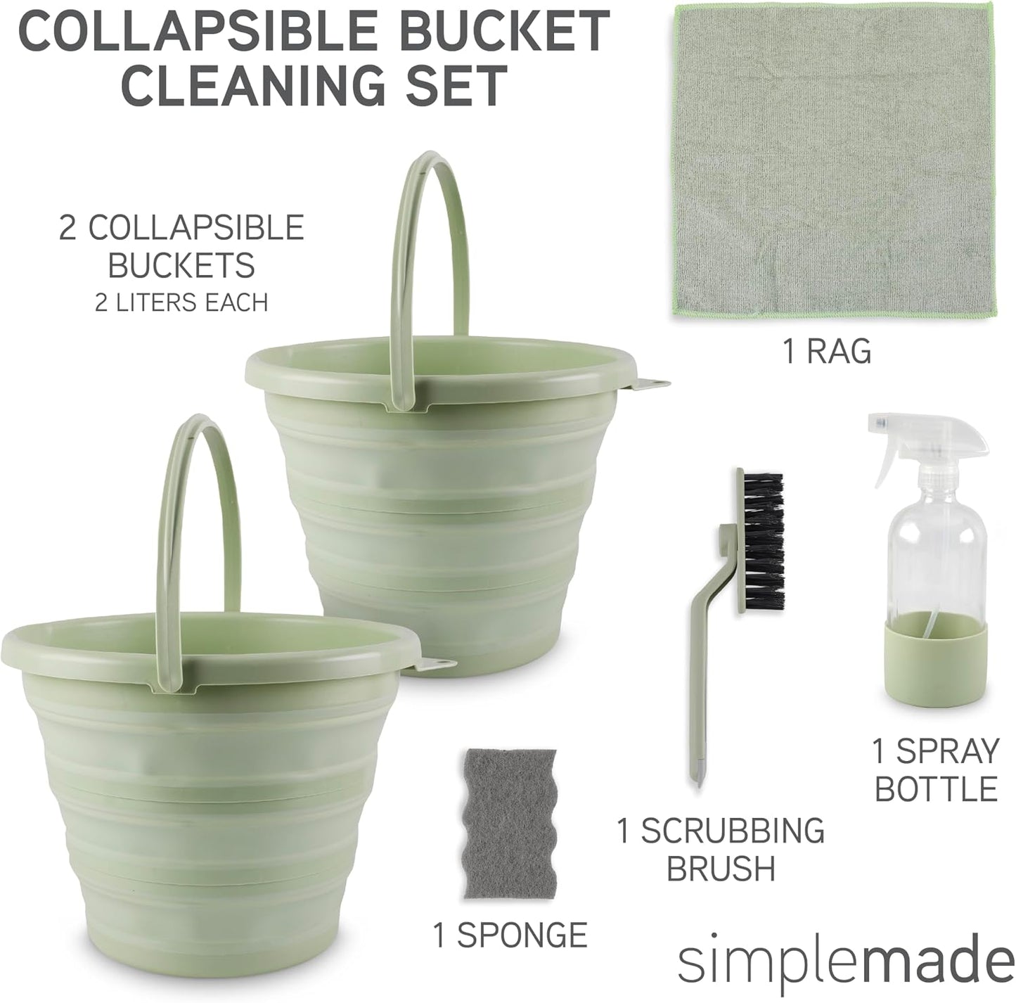 Juego limpieza cubo plegable 2 pzas botella spray cepillo esponja