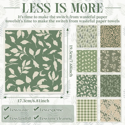 Paños de cocina suecos Tegeme verde salvia, toallas absorbentes de algodón reutilizables