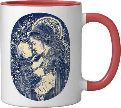 Taza Cerámica Arte Madre y Hijo Rojo/Blanco