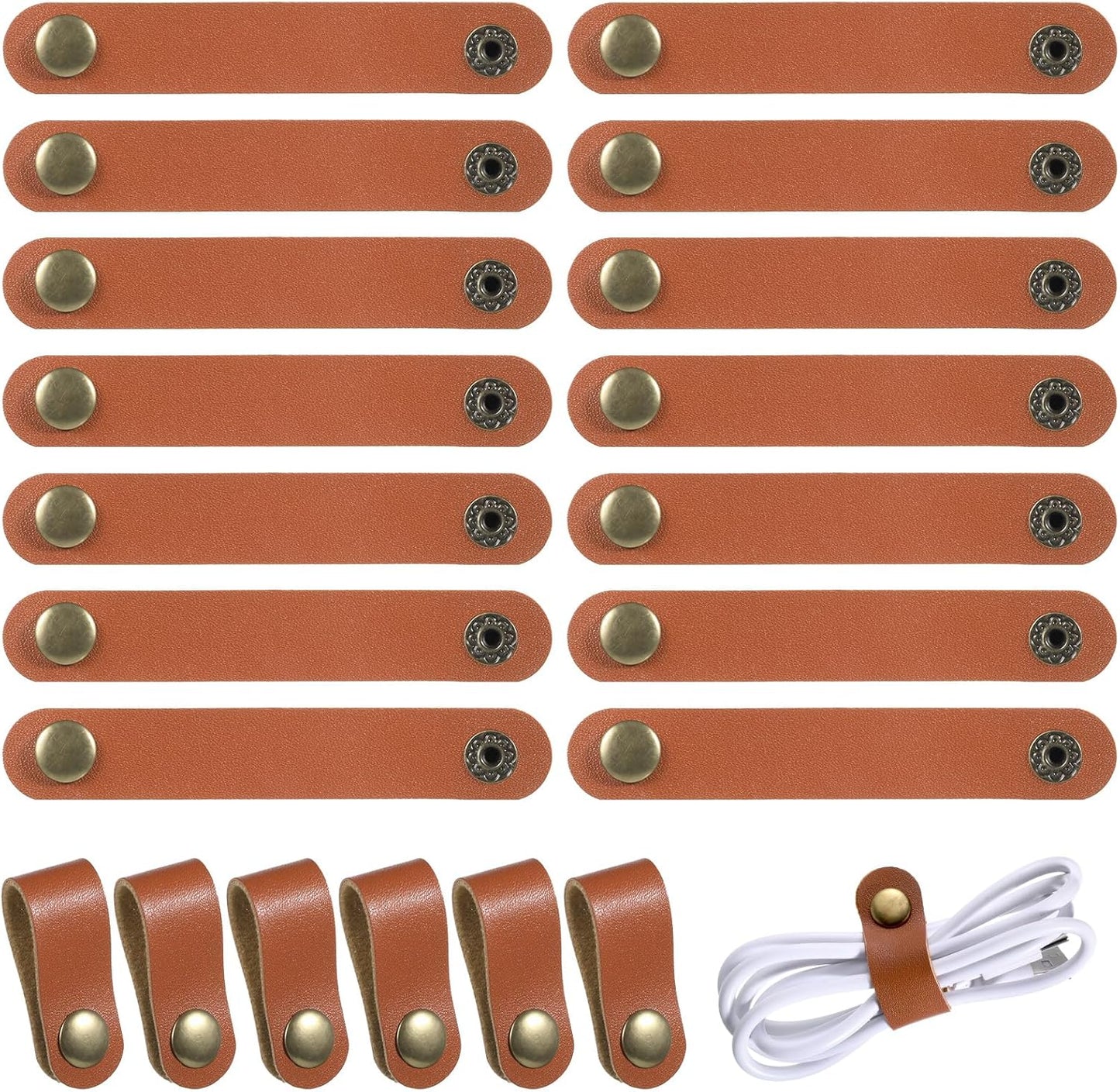 20 Organizadores Cables Cuero Multiusos Marrón 3.5in
