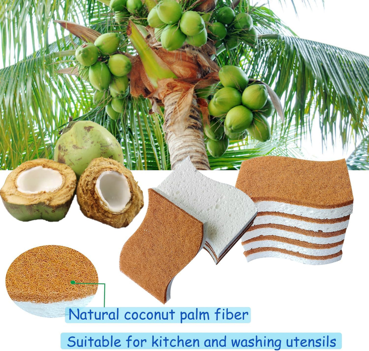 Esponjas cocina biodegradables 12 pzas antiarañazos celulosa y coco