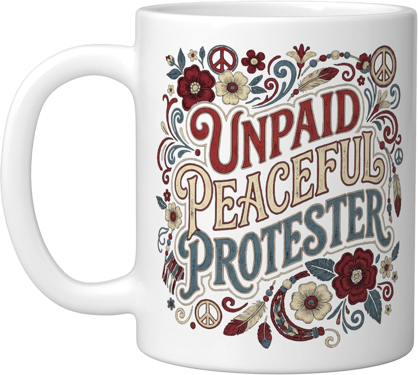 Taza Cerámica Rojo Blanco y Azul Sin Reinas