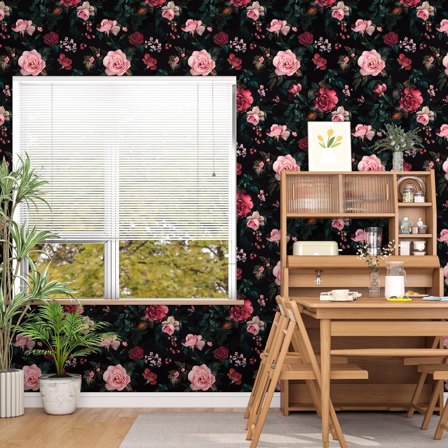 Papel tapiz vintage floral oscuro 17.4x394pulg