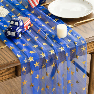 Mesa Camino Gasa Azul Estrellas Doradas 10ft
