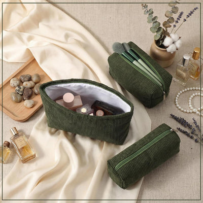 Set 3 bolsas cosméticos pana mujer viaje estuche lápices