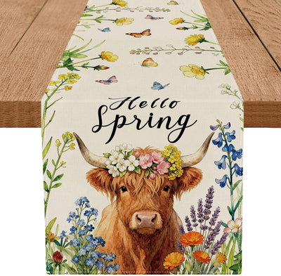 Camino de mesa de primavera de vaca alta para decoración de hogar y fiestas