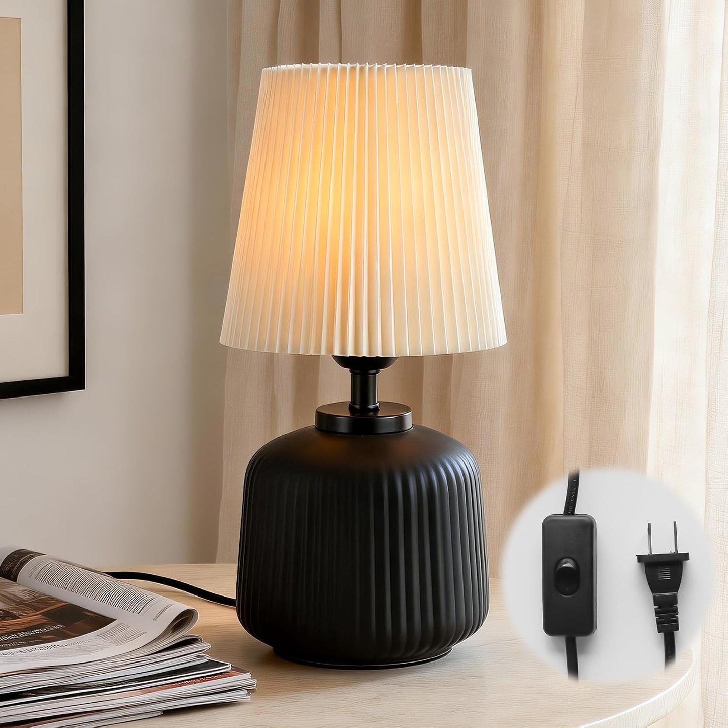 Lámpara mesa cerámica 13.5pulg cable 5.25ft E26 tela sala noche