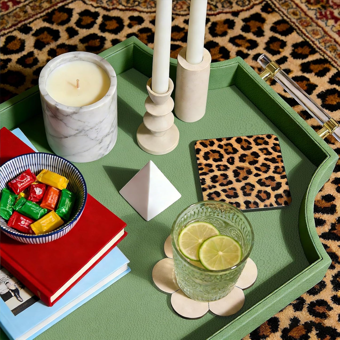 Bandeja Decorativa Shagreen 22x13pulg Asas Doradas Moderna