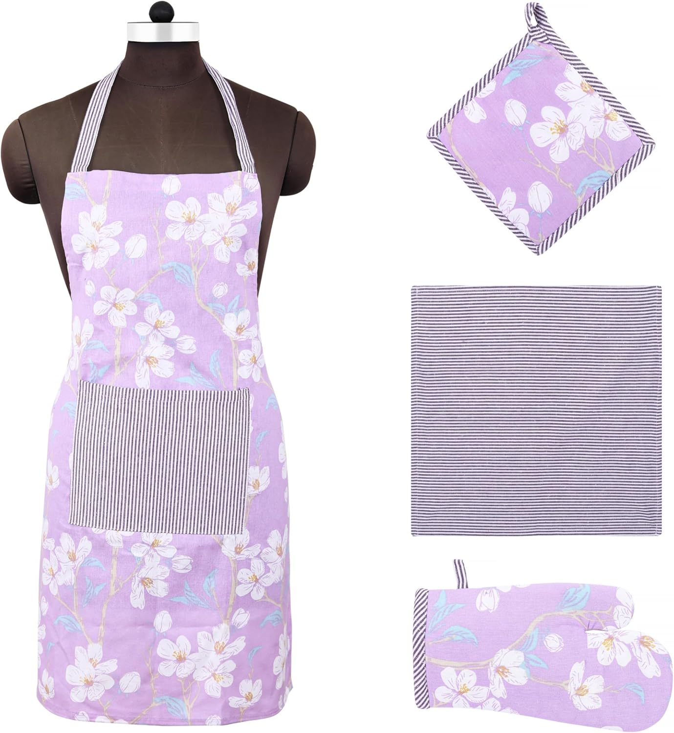 Delantales de cocina de algodón con bolsillo, guante para horno y servilleta para Navidad