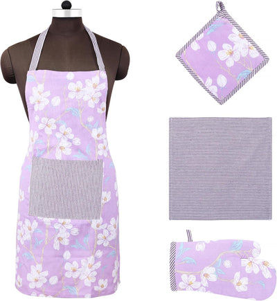 Delantales de cocina de algodón con bolsillo, guante para horno y servilleta para Navidad