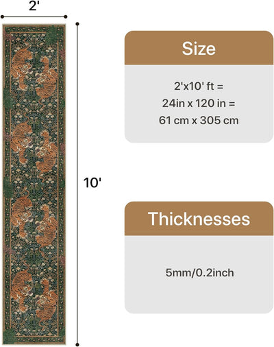 Alfombra lavable pasillo 2x10ft antideslizante estilo bohemio verde