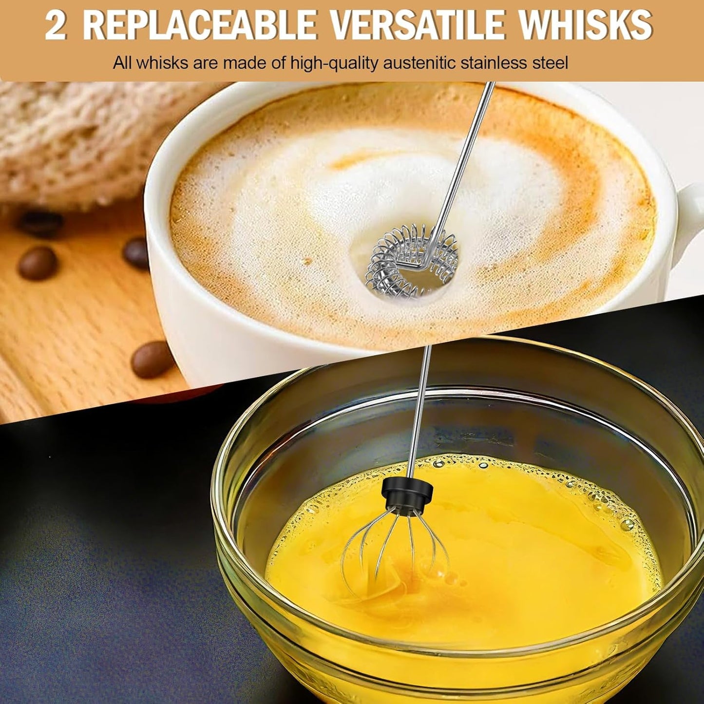 Espumador leche recargable 3 velocidades 2 cabezales café lattes