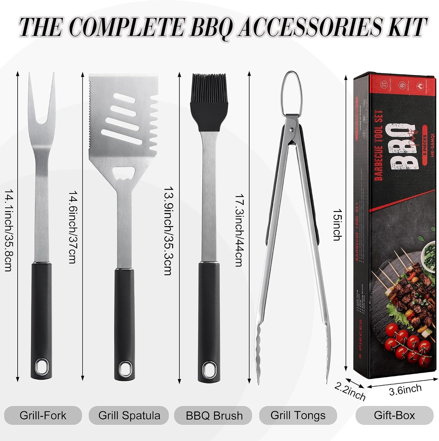 Kit herramientas parrilla acero inox espátula tenedor