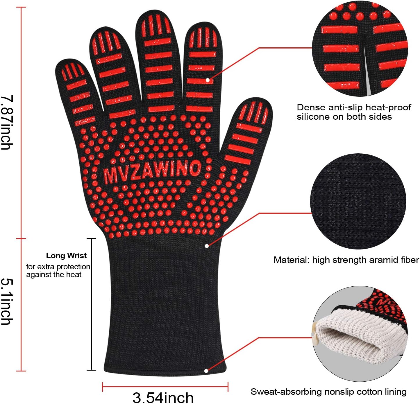 Guantes BBQ resistentes a 1472°F con agarraderas duraderas