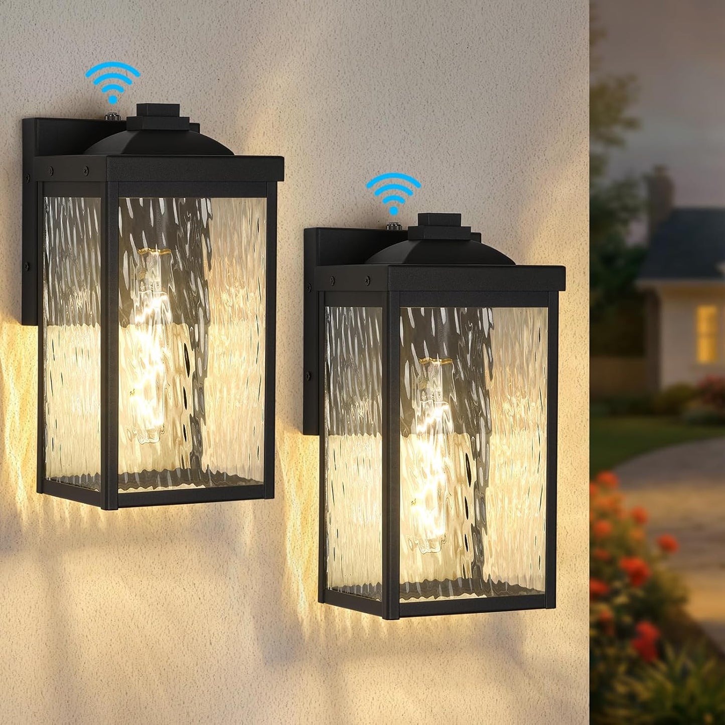 2 Lámparas pared exterior sensor fotocélula negro impermeable