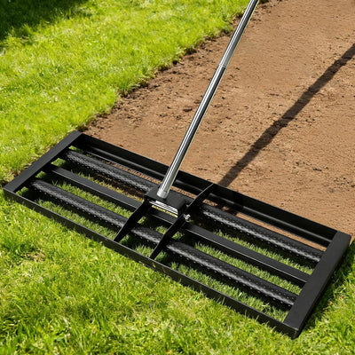 Rastrillo césped 30x10pulg acero inox mango ajustable 8ft