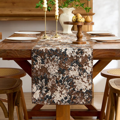 Camino de mesa floral vintage estilo bohemio felpilla marrón café rústico para hogar cocina comedor