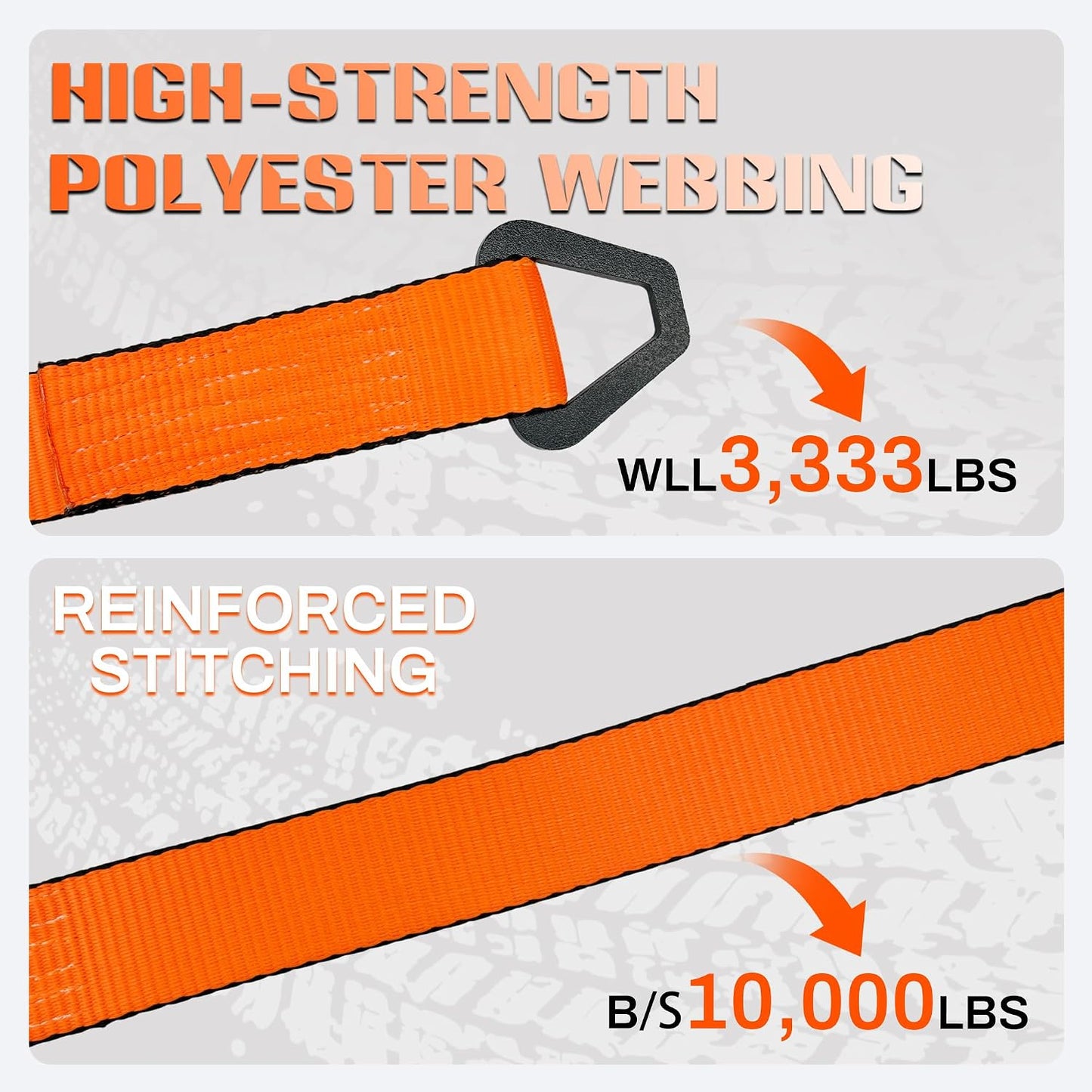 Correas amarre auto 2x96pulg gancho 10000lb set 4 trinquetes acero