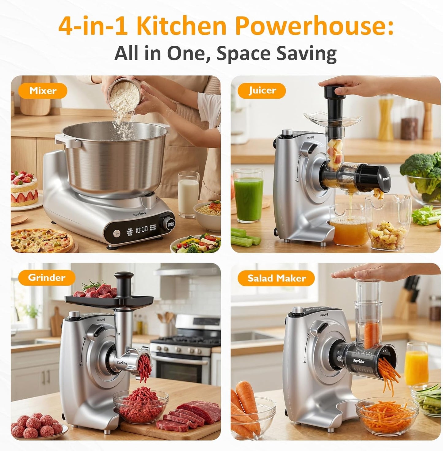 Mezclador 4en1 5.3qt para masa china y occidental