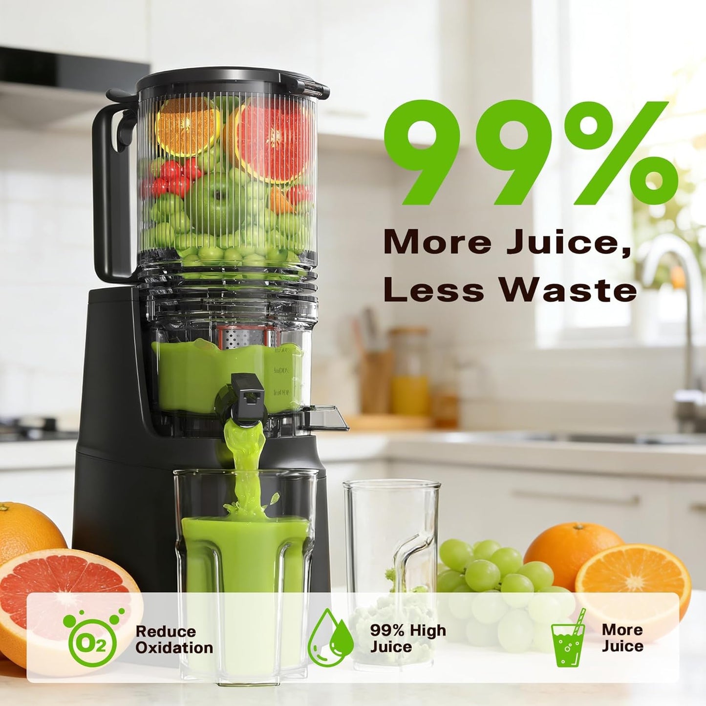Exprimidor frío con canal 5.3pulg para frutas y verduras negro