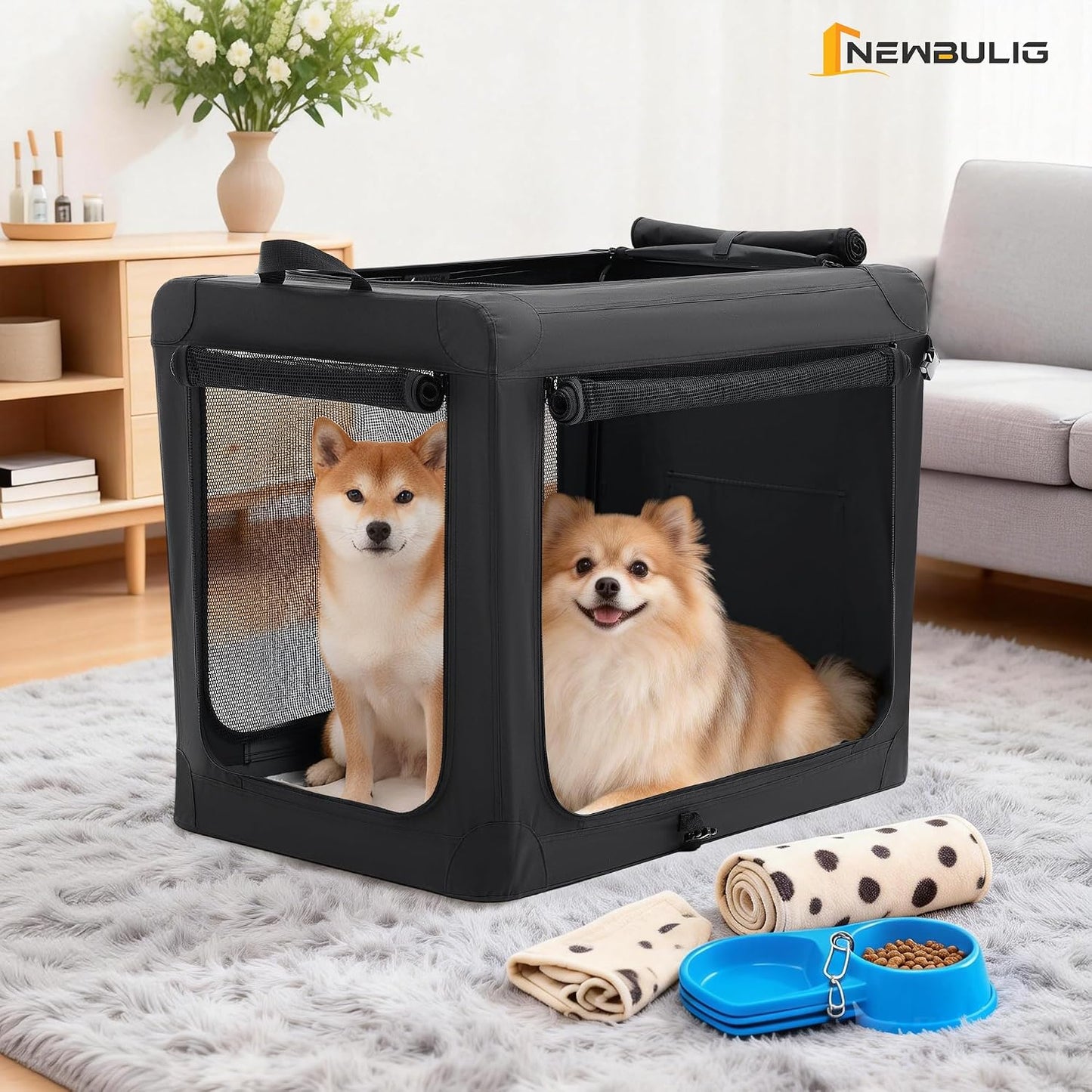 Jaula plegable perros 30pulg ventanas malla 3 puertas