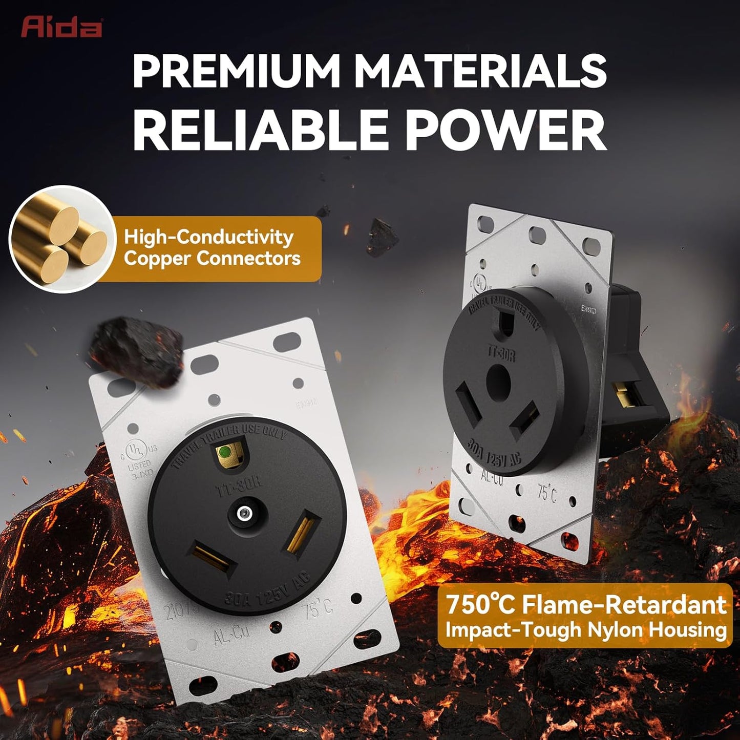 Receptáculo RV NEMA TT-30R 30A 125V UL acero inox