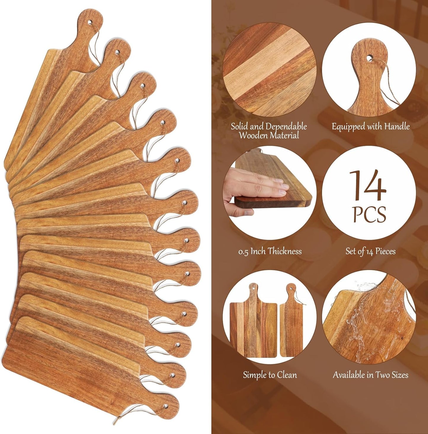 Set 14 Tablas Cortar Madera Asa Bloque Acacia 16x10