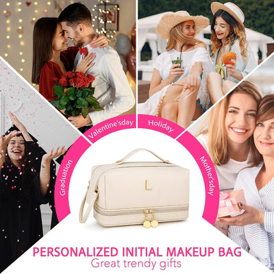 Bolsa maquillaje viaje doble capa con organizador brochas