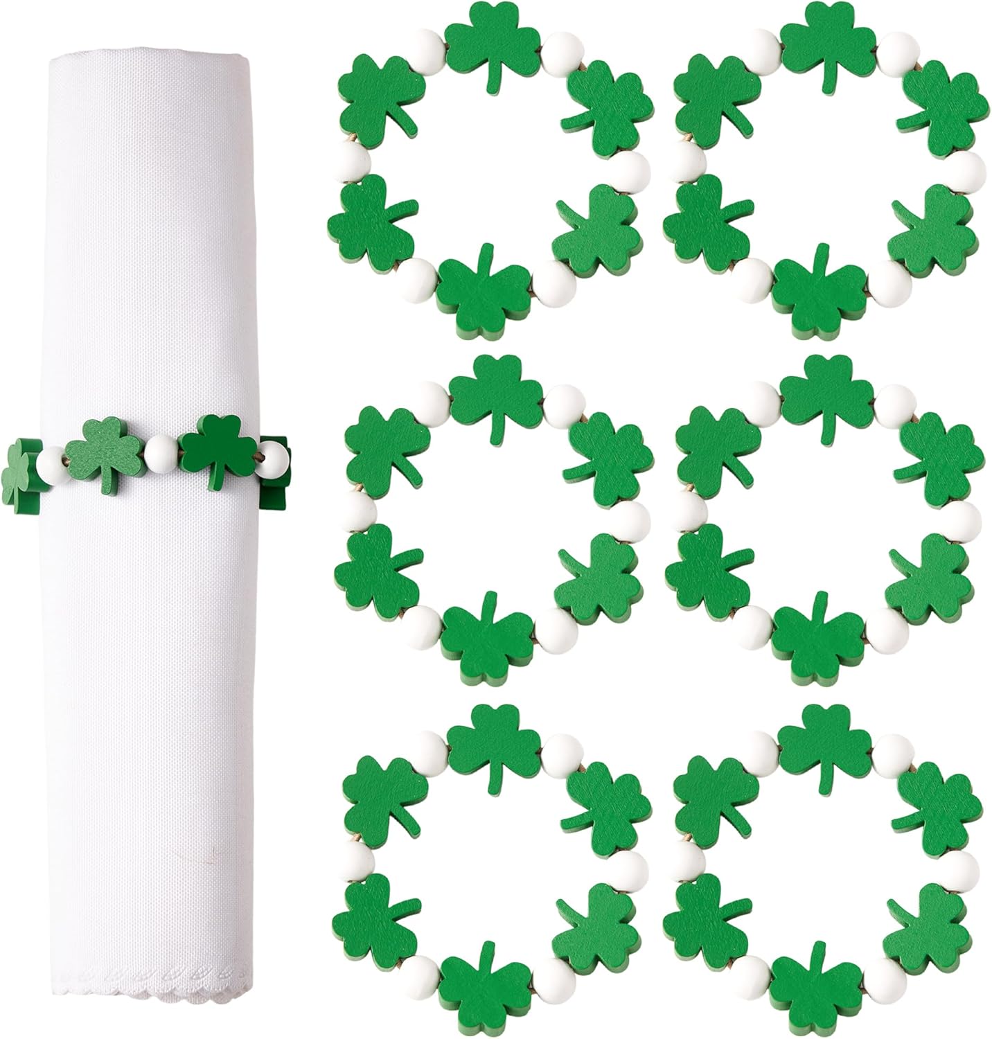 Juego de 6 servilleteros de trébol de madera para San Patricio