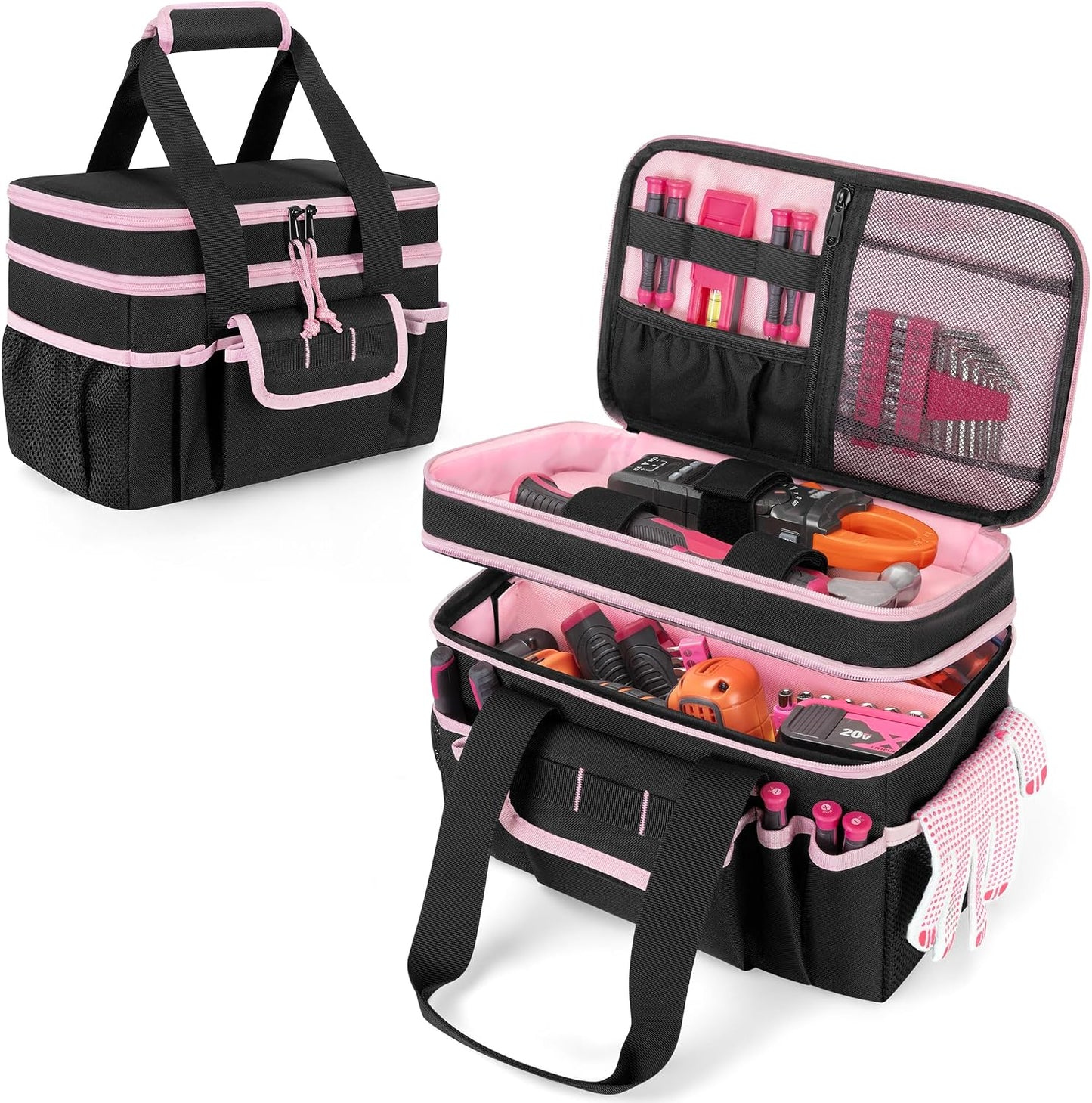 Bolsa herramientas mujer organizadora doble capa divisor negro