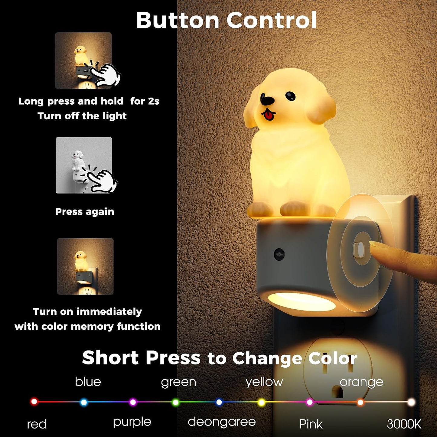 Luz nocturna 3D perro Golden Retriever RGB 3000K