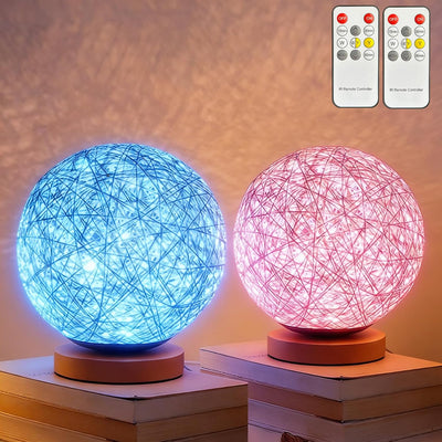 2 Lámparas Mesa Ratán RGB Regulable Bambú Dormitorio