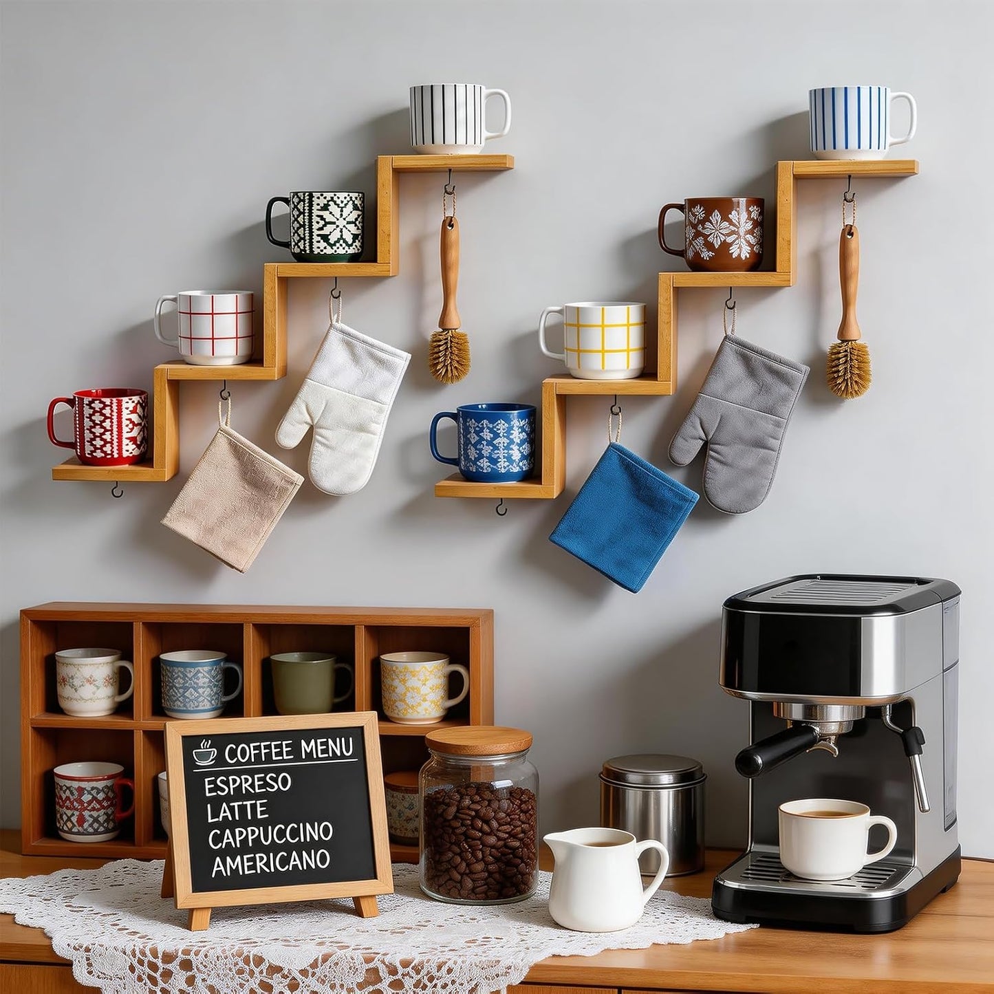 Estante para tazas café pared varios niveles cocina