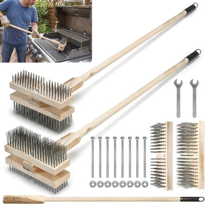 2 Cepillos Acero Inox 51pulg para Parrilla Barbacoa Desmontable