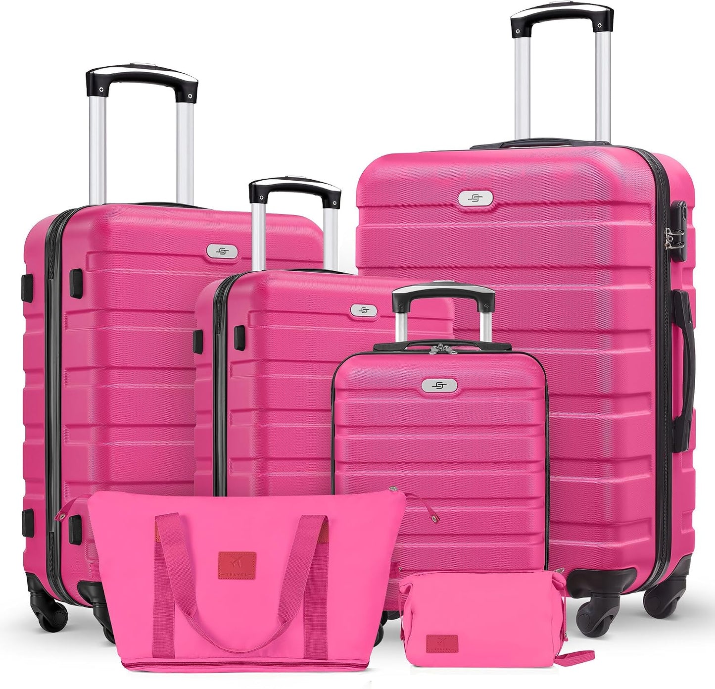Set 6 maletas mano y a cuadros expandibles rojo rosa