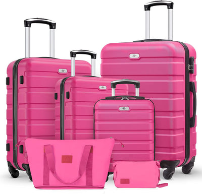 Set 6 maletas mano y a cuadros expandibles rojo rosa
