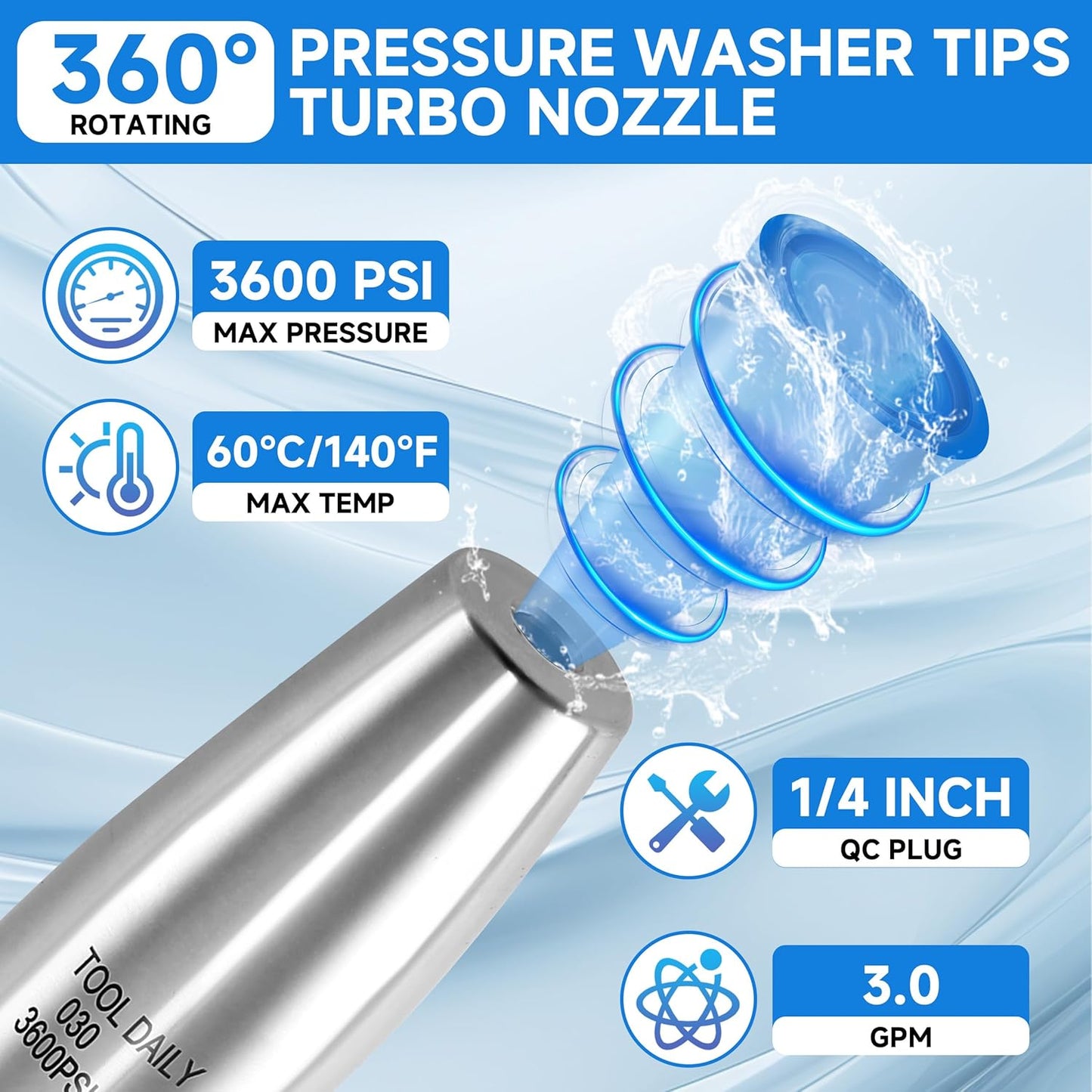 Hidrolimpiadora acero inox boquilla turbo 3600psi 3gpm