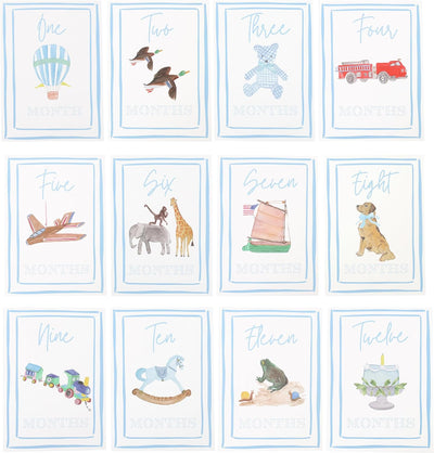 Tarjetas hito acuarela niño azul 12 fotos recién nacido