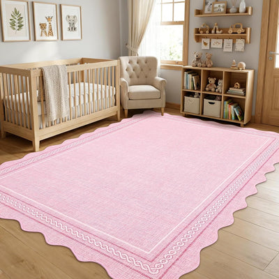 Alfombra festoneada 10x14ft sala rosa antideslizante lavable