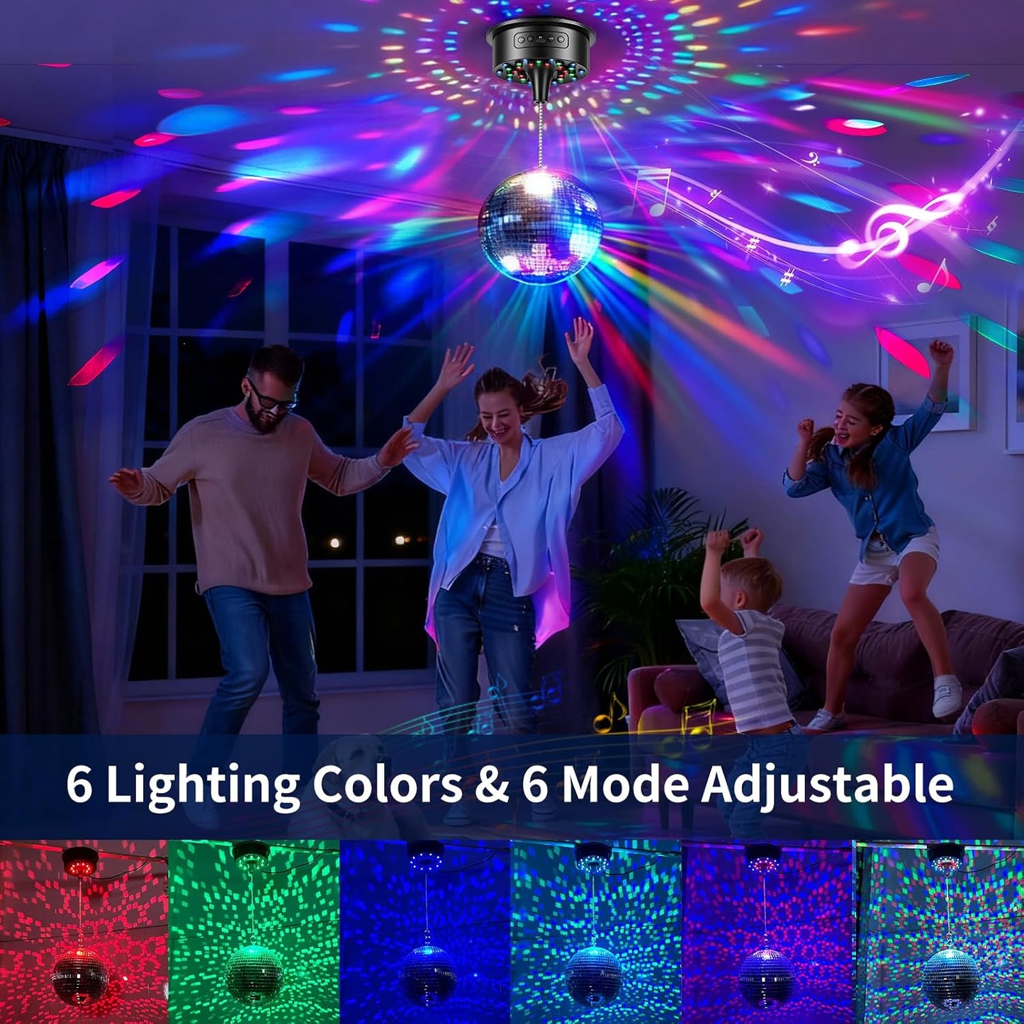 Motor bola discoteca con luces RGB 30 LED y soporte 4-16pulg