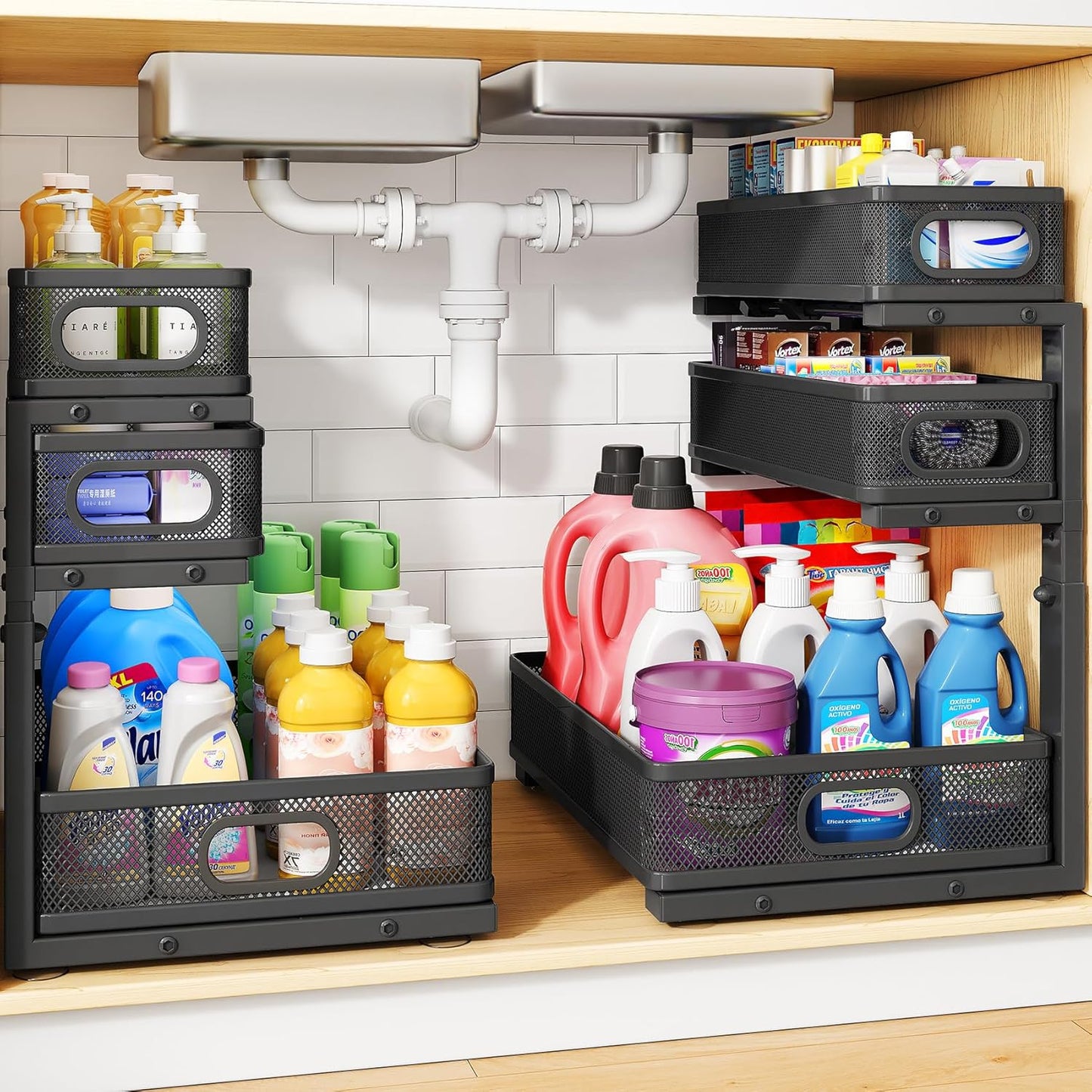 Organiz. fregadero pack 2 estantes metal ajustable