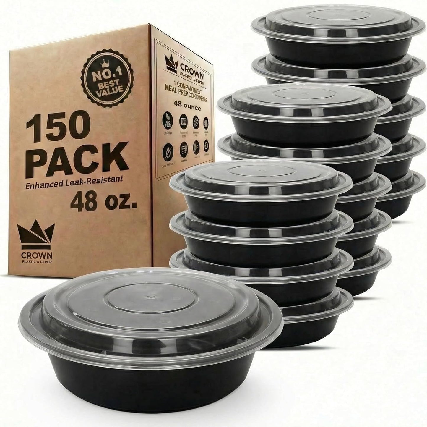 Contenedores 48oz negro herméticos portables set 150