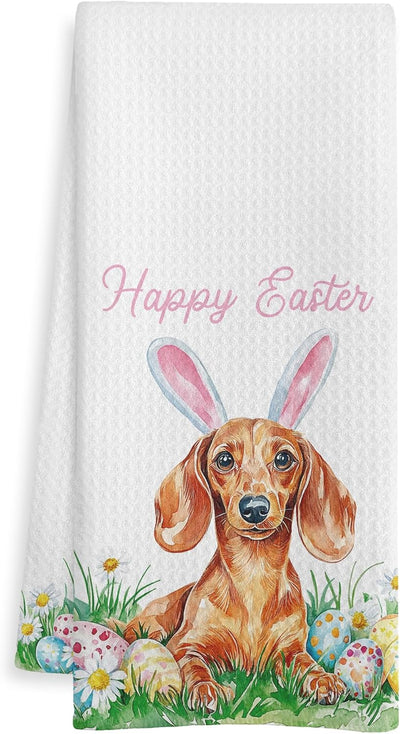 Toalla de cocina Cottagecore con perro salchicha de Pascua 16 x 24